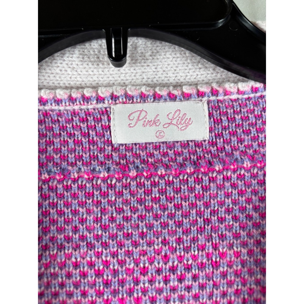 Pink Lily Floral Cardigan Sweater Pink Purple Daisy Oversized V-Neck Size L - Picture 2 of 3